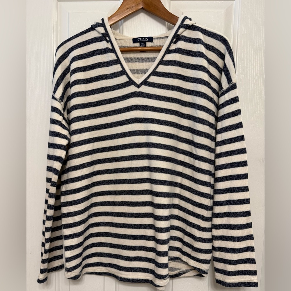 **CHAPS Striped Hoodie – Size Large – Cotton Blend – Coastal Casual Layer**